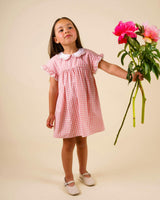 Lila Cotton Gingham Check Dress - Peony