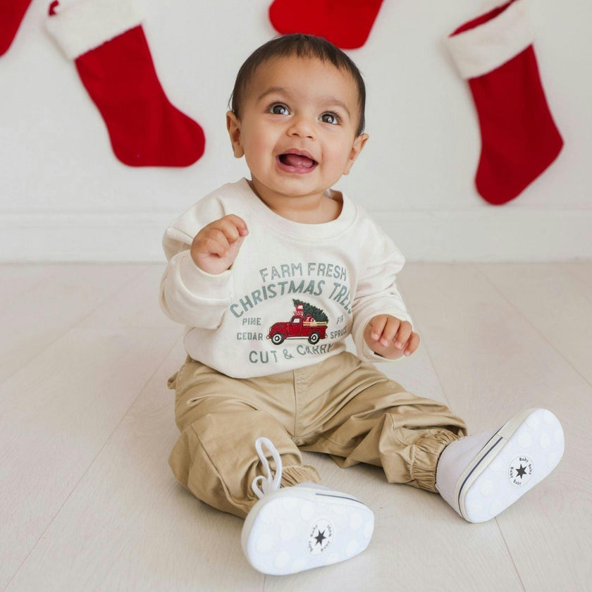 Farm Fresh Christmas Tree Patch Long Sleeve Romper
