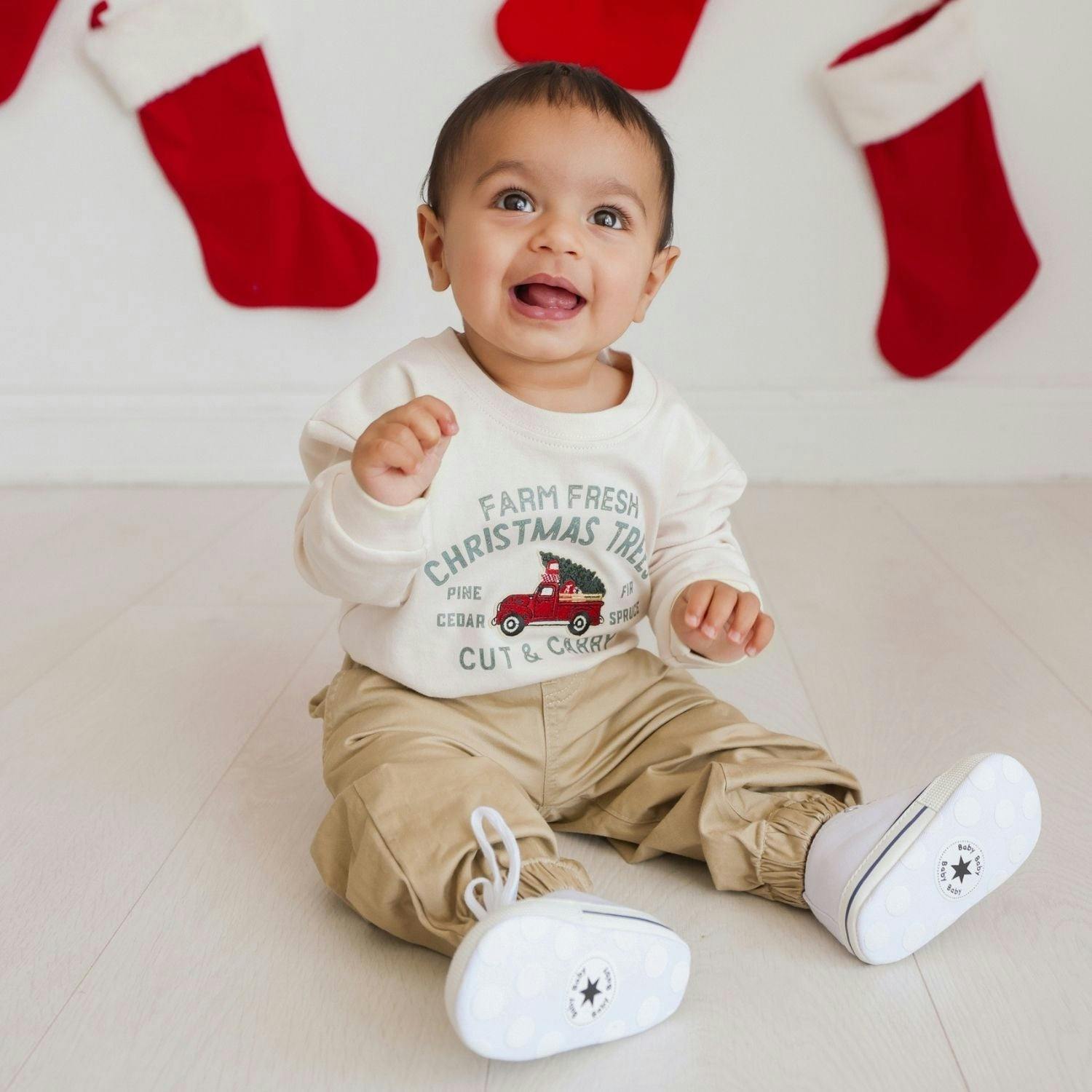 Farm Fresh Christmas Tree Patch Long Sleeve Romper