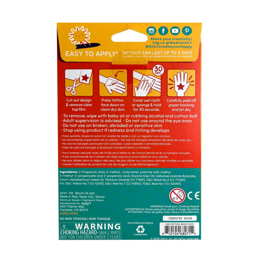 Tattoo Palooza Temporary Tattoos Mini Pack - Beach Days - 3 Sheets
