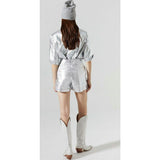 Frida Metallic Linen Shorts - New Silver