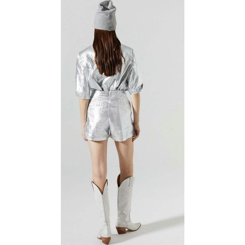 Frida Metallic Linen Shorts - New Silver