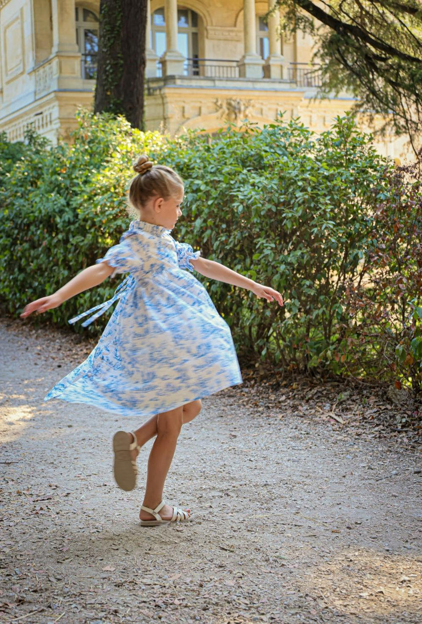 Aoki Blue Toile Dress | Short Sleeve