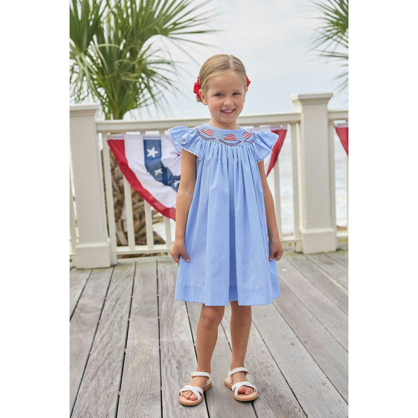 Smocked Bishop Dress - Flags