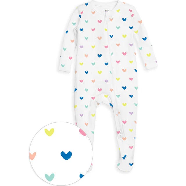 The Organic Zipper Footie [Rainbow Hearts]