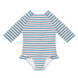 girls jetty stripe quarter sleeve rashguard one piece
