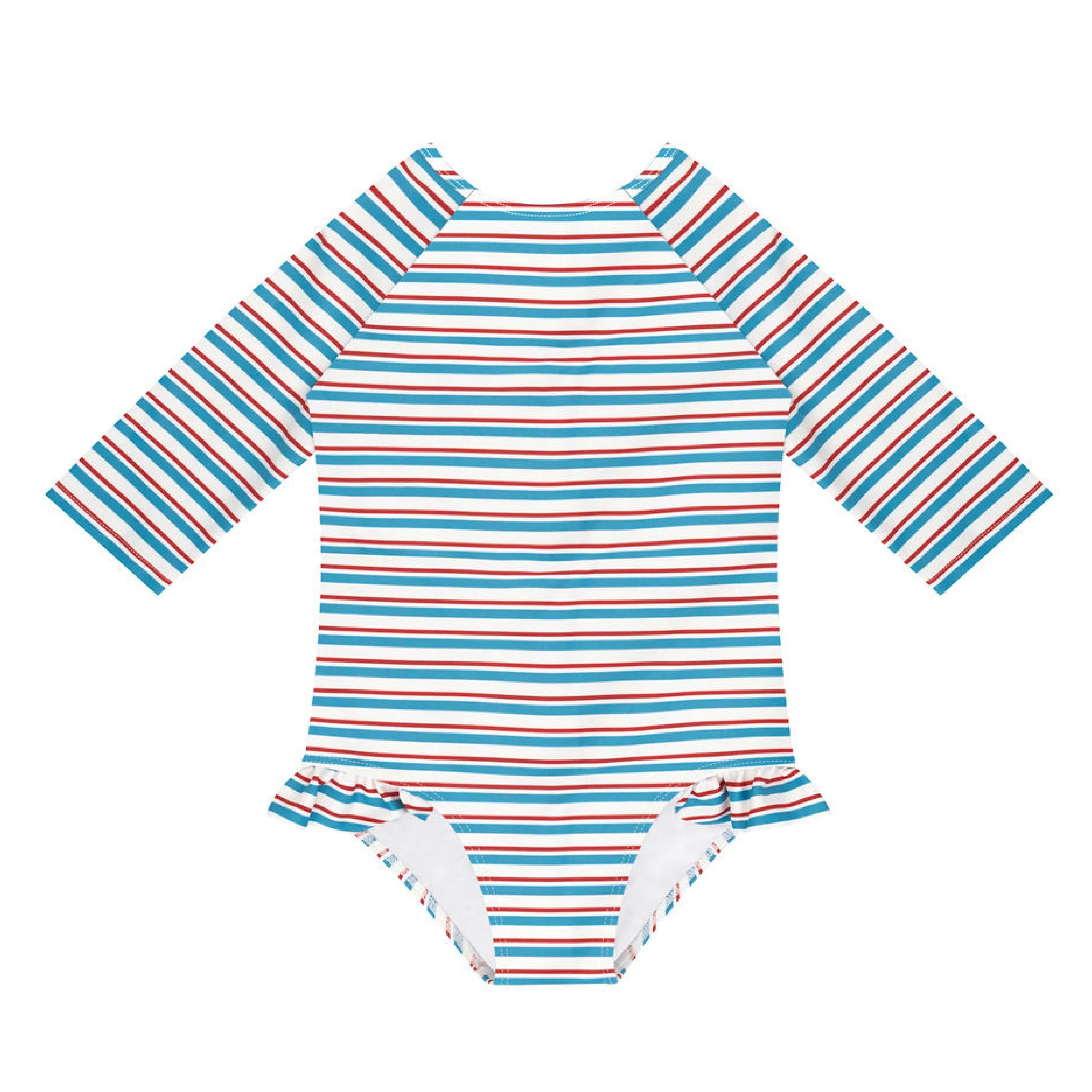 girls jetty stripe quarter sleeve rashguard one piece