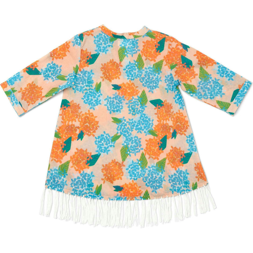 Floral Hand Fringe Print Long Sleeve Cover-Up