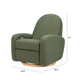 Nami Electronic Recliner & Swivel Glider Recliner With Usb Port in Olive Boucle with Light Wood Base