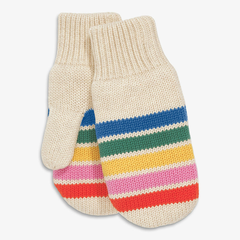 Kids fleece-lined mittens in rainbow stripe
