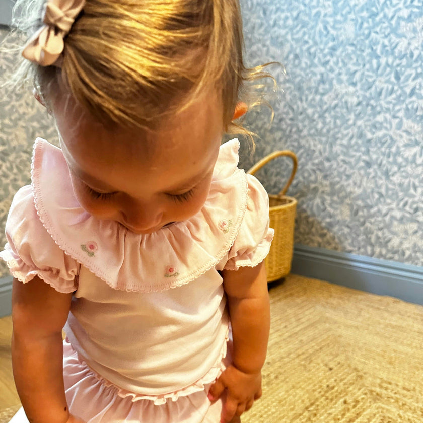 Pima Bodysuit Ruffle Short Sleeves Peonies Pink