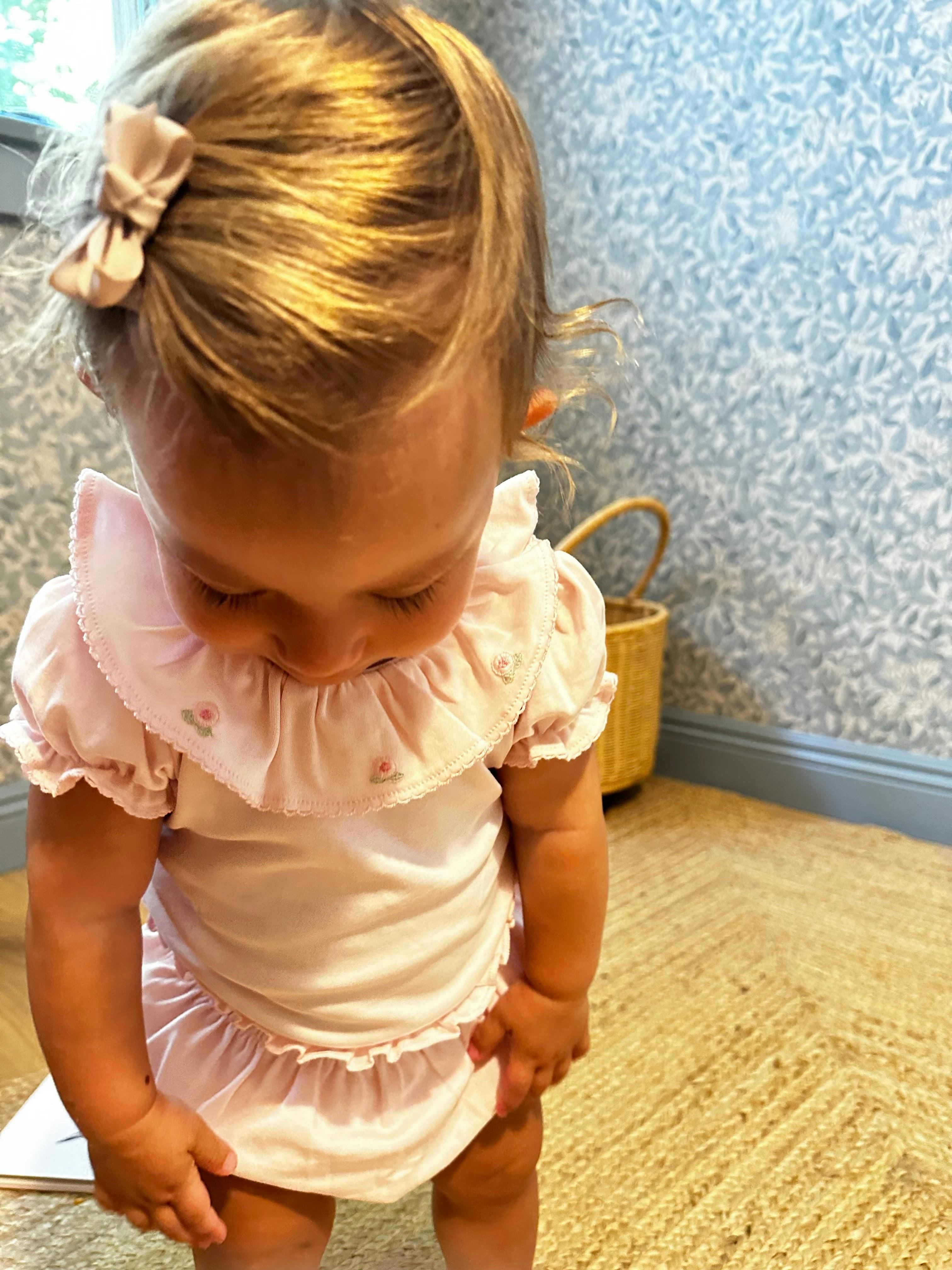 Pima Bodysuit Ruffle Short Sleeves Peonies Pink