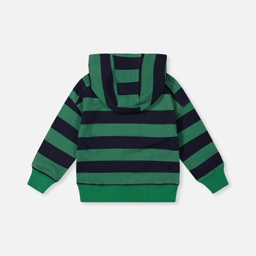 Fleece Hoodie with Applique Blue Striped Green