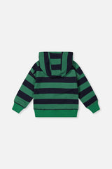 Fleece Hoodie with Applique Blue Striped Green