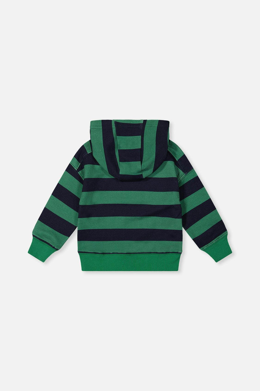 Fleece Hoodie with Applique Blue Striped Green