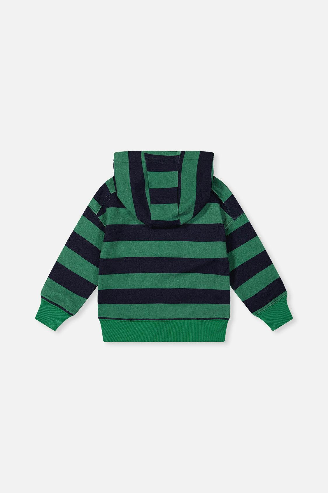 Fleece Hoodie with Applique Blue Striped Green