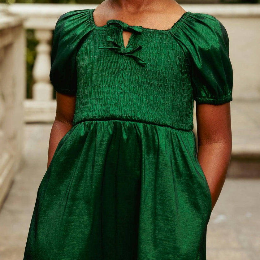 Mini Cassie Dress in Green Taffeta