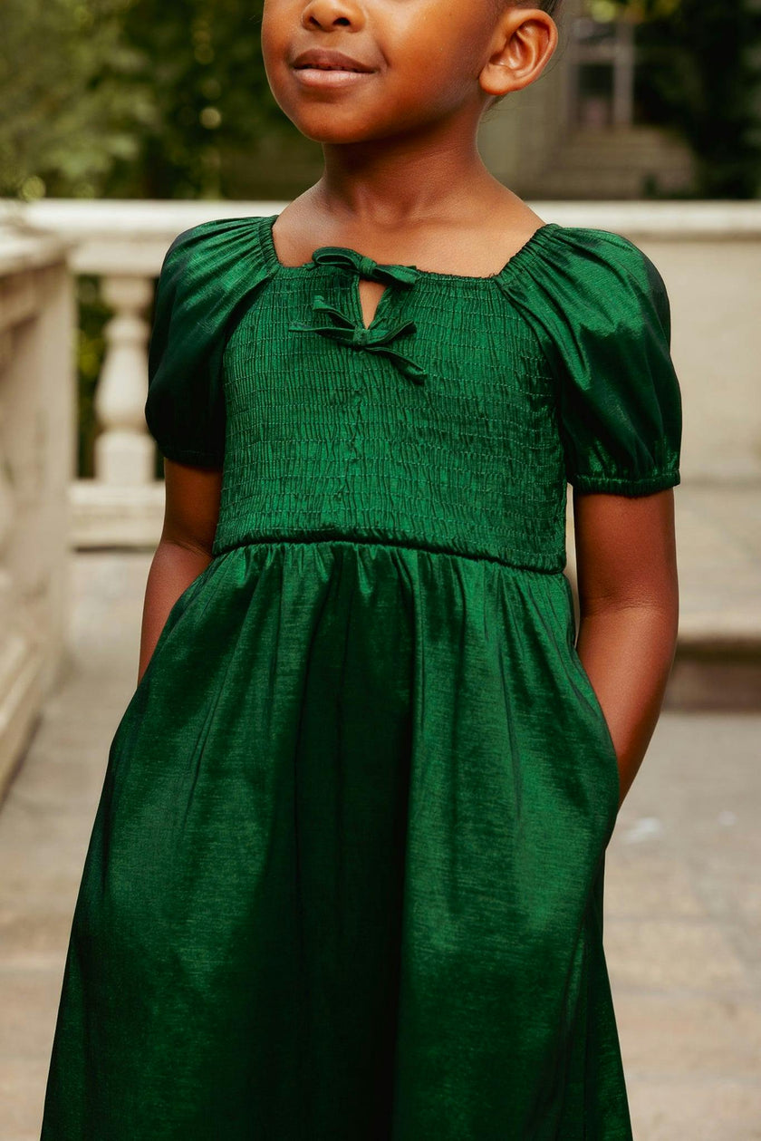 Mini Cassie Dress in Green Taffeta