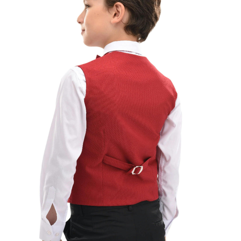 Red Solid Vest & Bowtie
