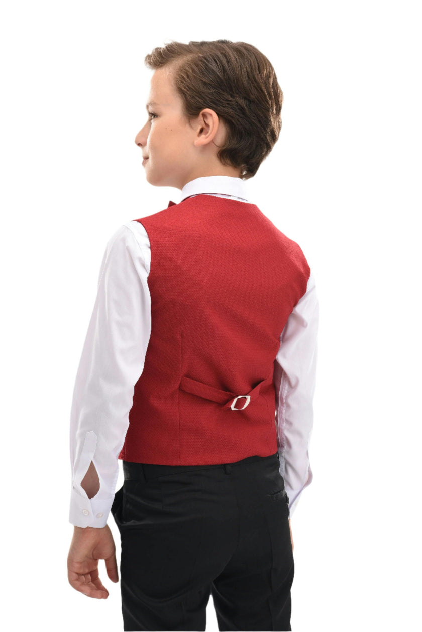 Red Solid Vest & Bowtie