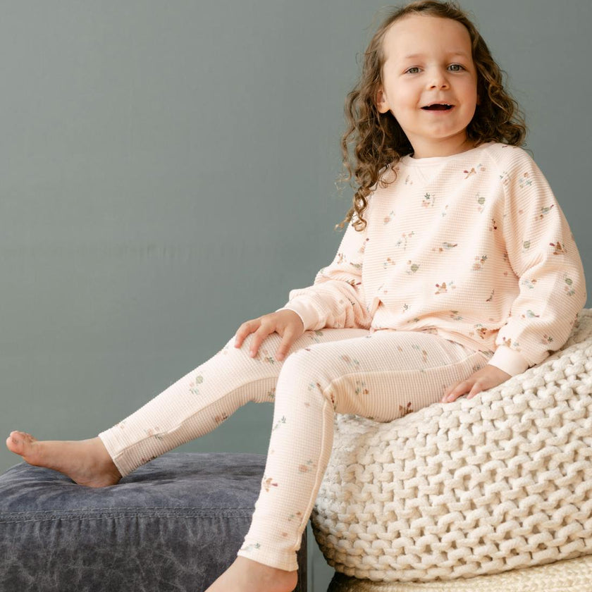 Organic Cotton Waffle Long Sleeve Tee in Birds