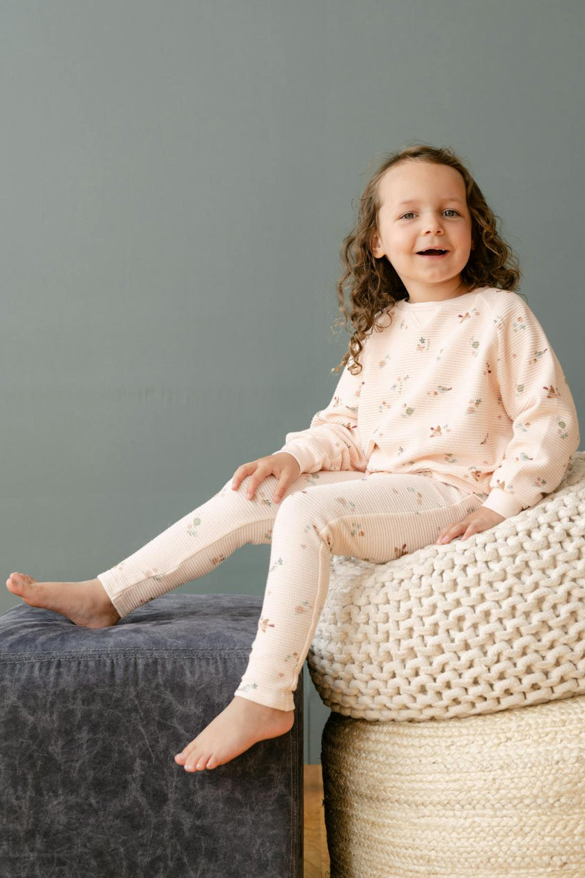 Organic Cotton Waffle Long Sleeve Tee in Birds