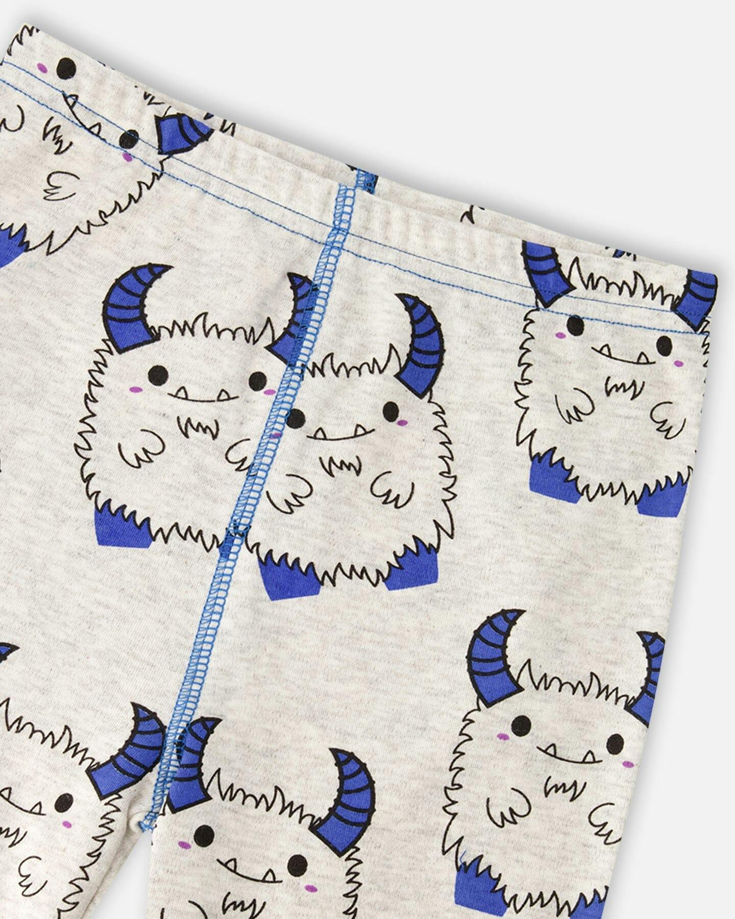 Organic Cotton Two-Piece Pyjama Set Grey Mix Monster Print