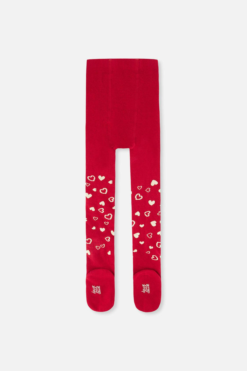 Knit Heart Tights Red
