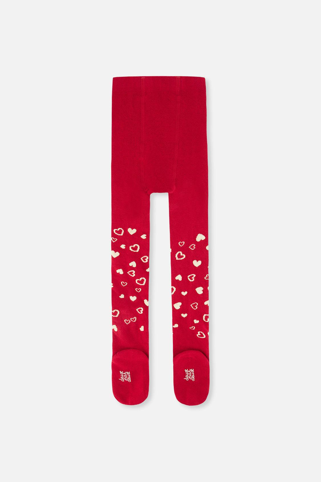 Knit Heart Tights Red