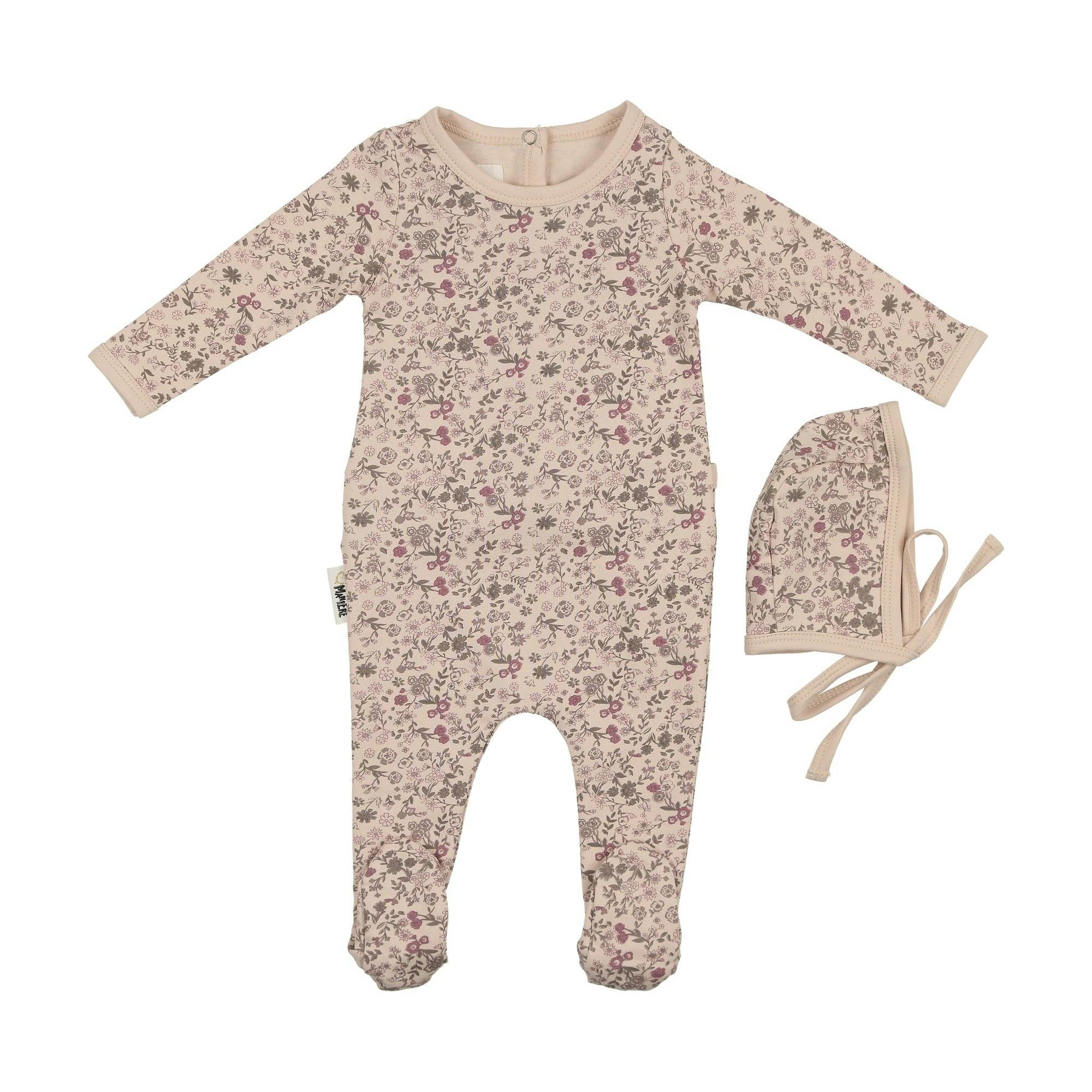 Elegant Floral Footie and Beanie Set