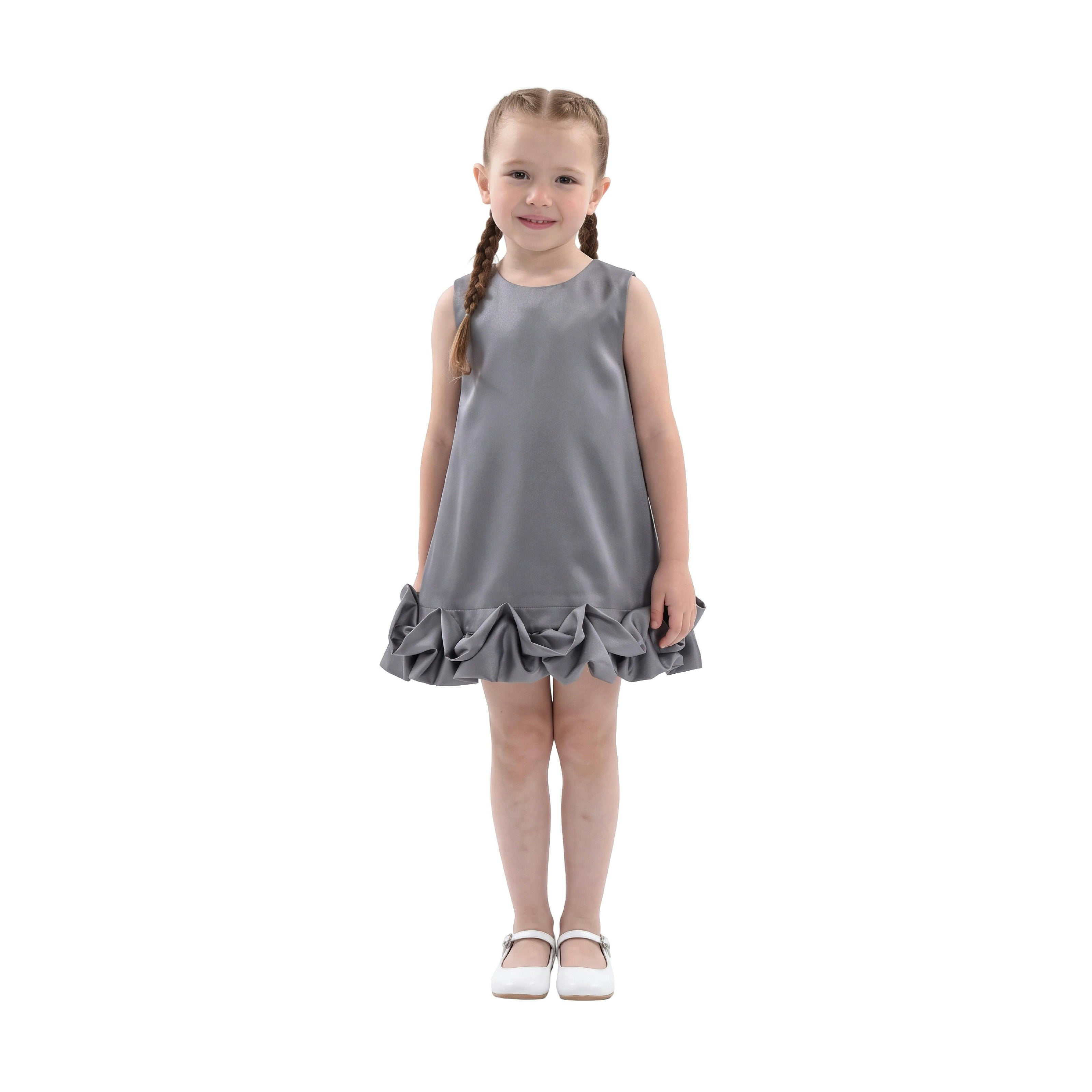 Gray Clarette Satin Ruffle-Hem Dress