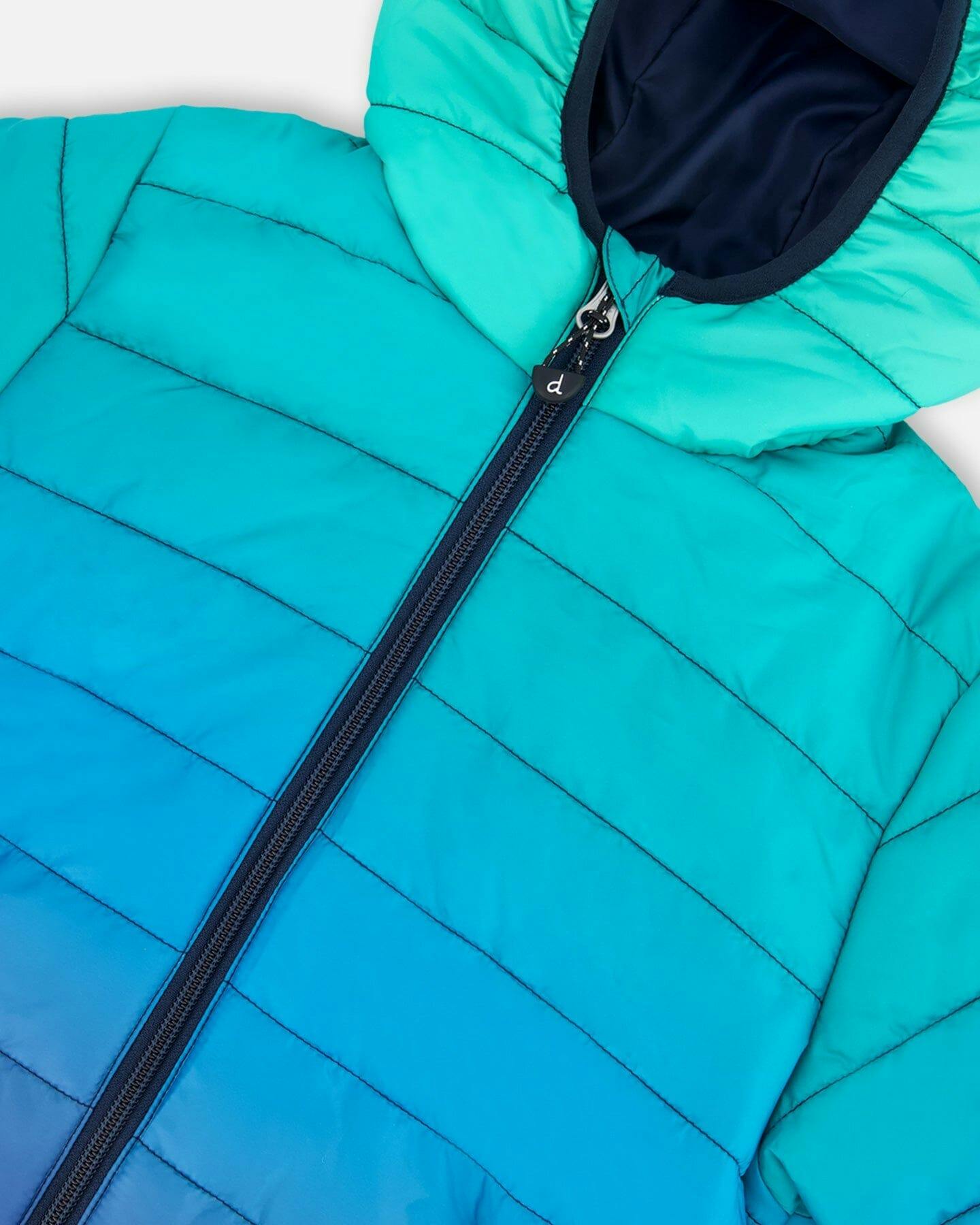 Quilted Mid-Season Jacket Green and Blue Gradient