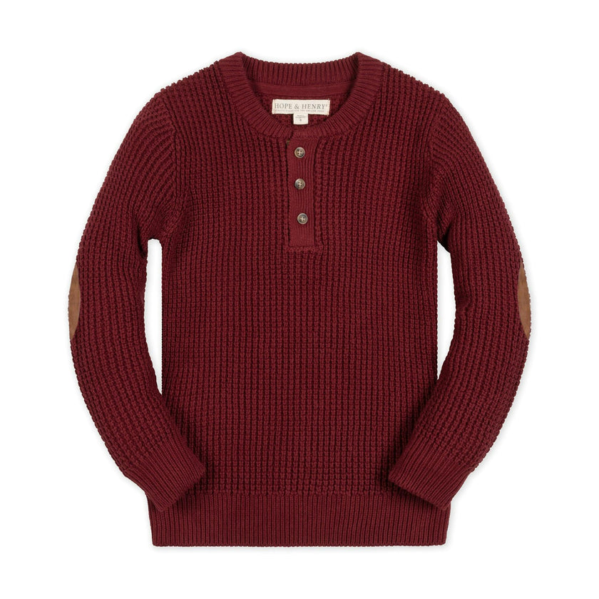 Organic Sweater Henley with Elbow Patches