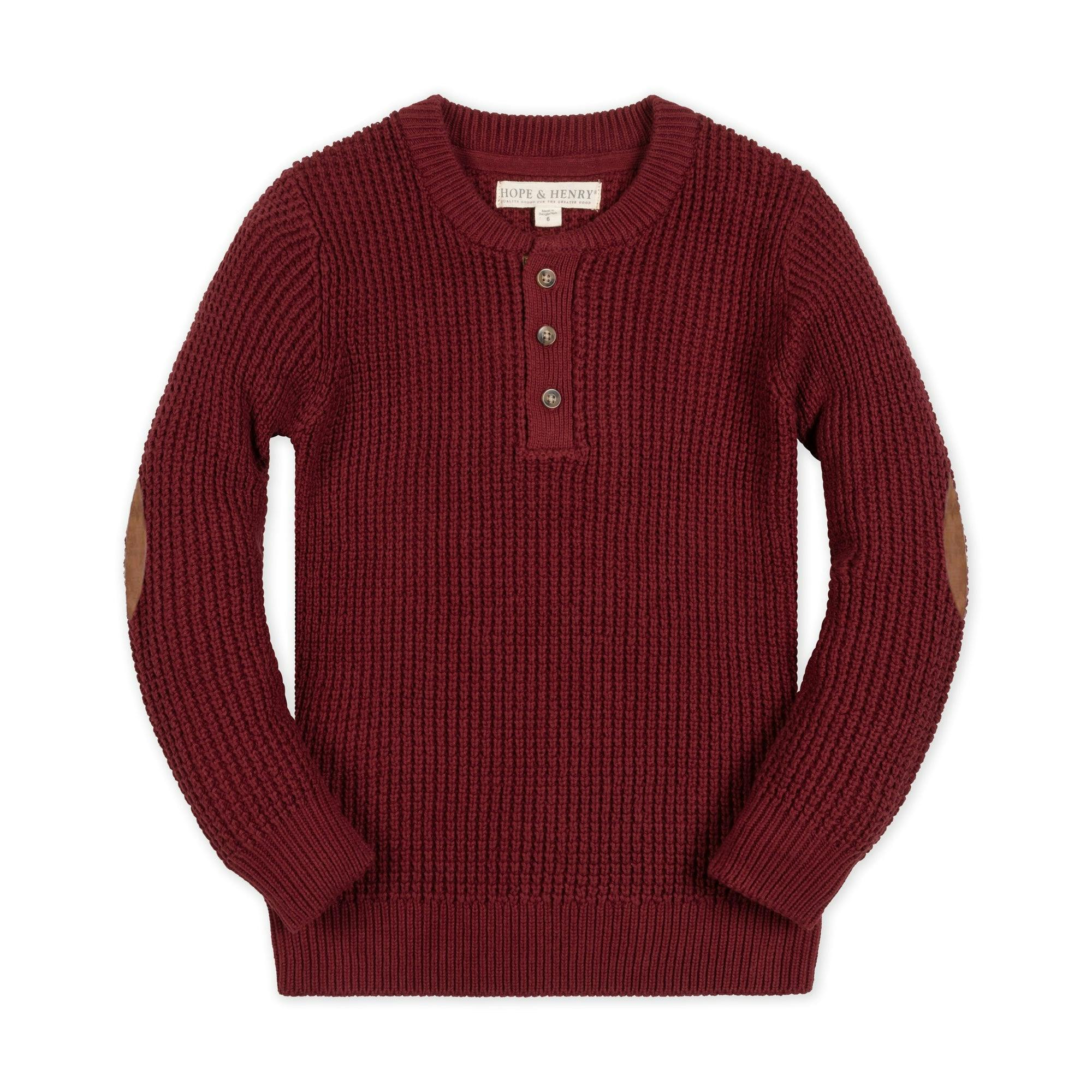 Organic Sweater Henley with Elbow Patches