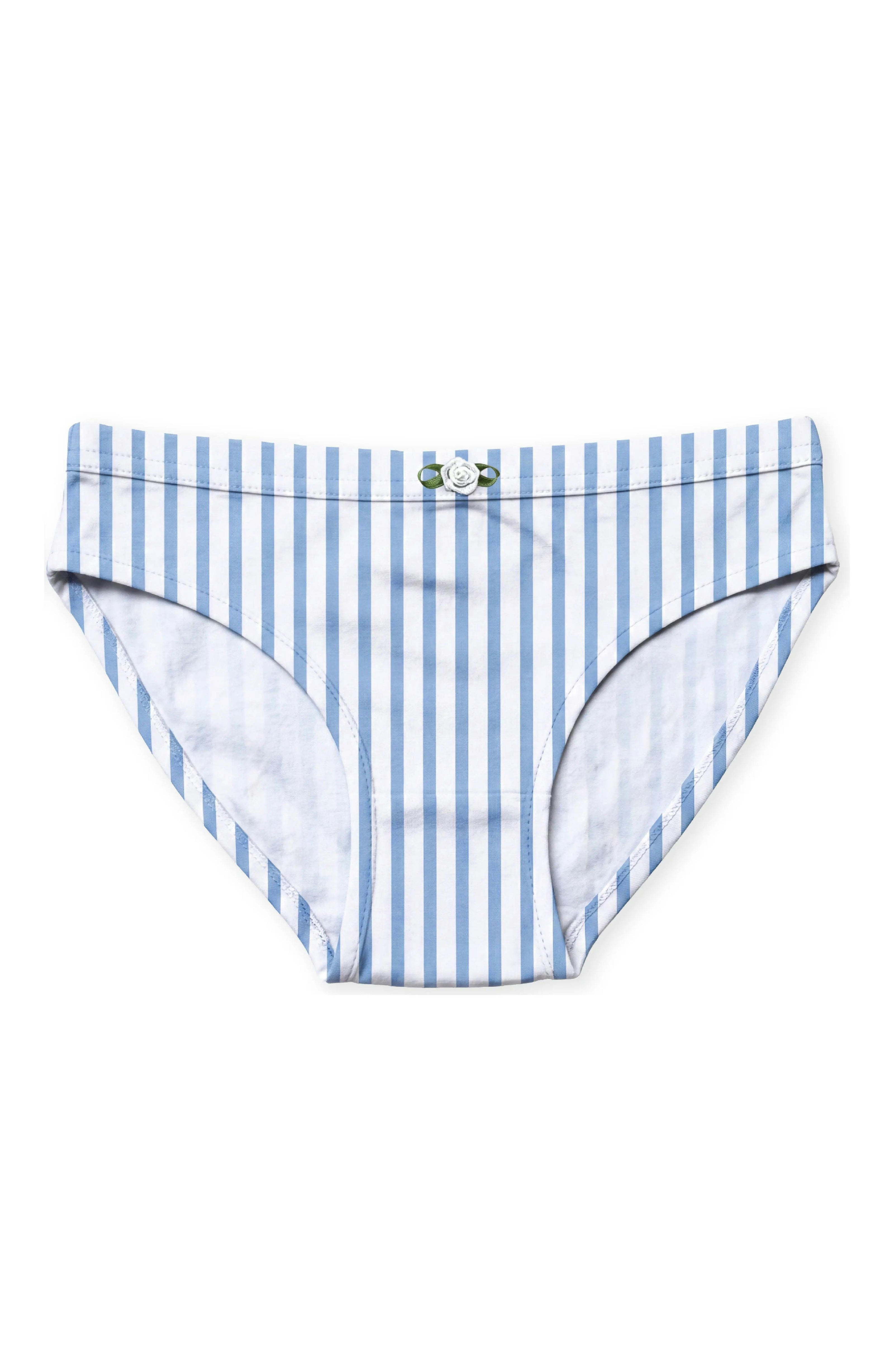 Girls Underwear 3 Piece Set - Light Blue, Blue Posies & Blue Stripes Girls Underwear 3 Piece Set
