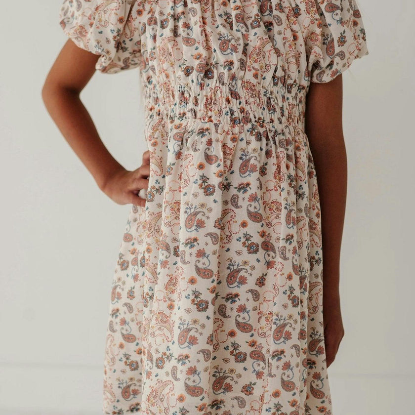 Peasant Bubble Sleeve Dress Isabella Paisley