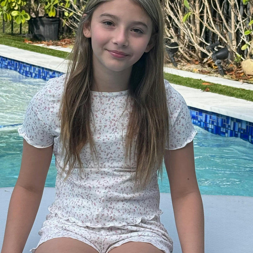 Girls Ribbed 2 Piece Top and Shorts Set