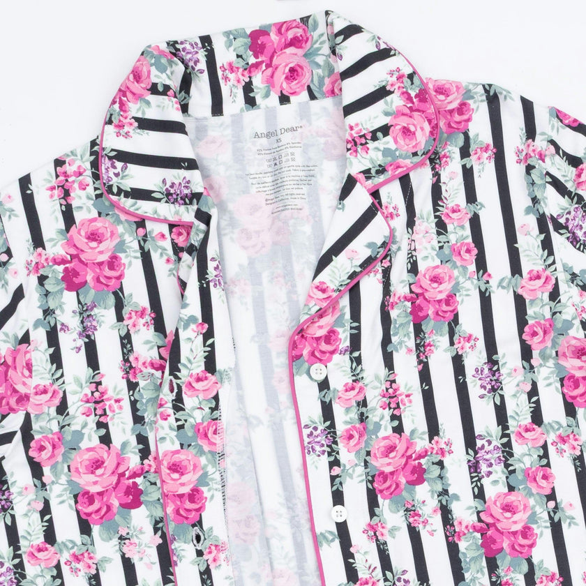Cabbage Rose Stripe - Adult Long Sleeve Coat Style and Pant with Pockets