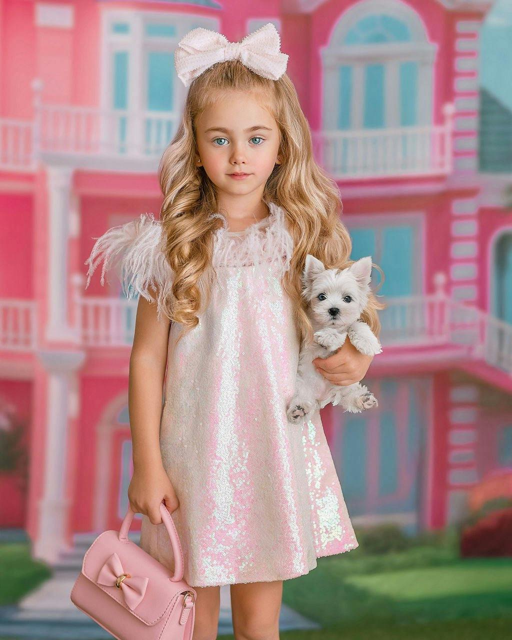 Iridescent Stardust Pink Sequin Birthday Dress for Girls