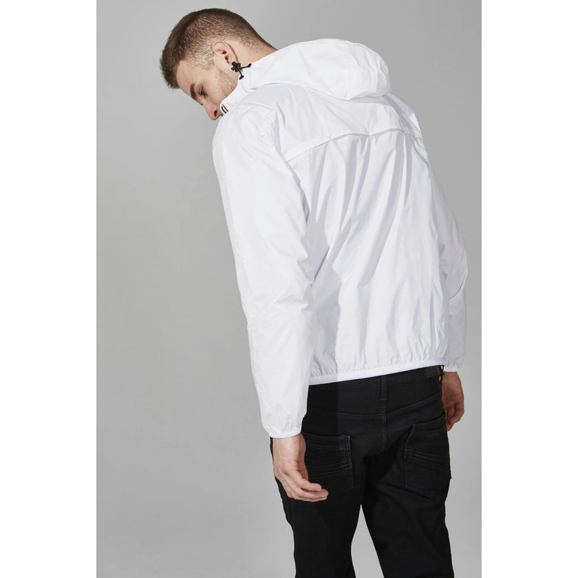 White quarter zip packable rain jacket and windbreaker