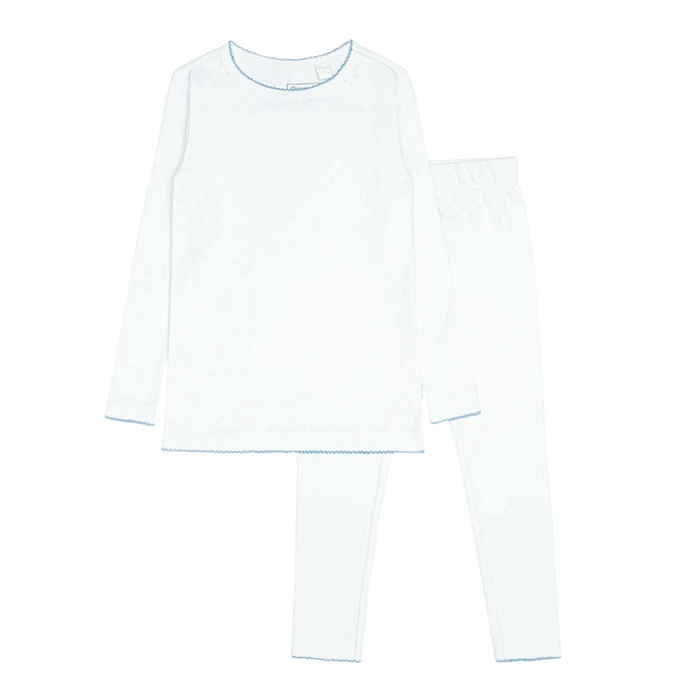 unisex white pointelle pajamas set