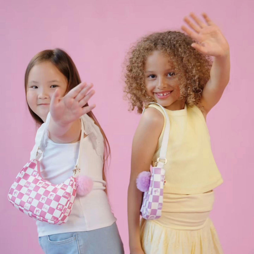 Barbie™ Pink Checkered Kids Hobo Handbag