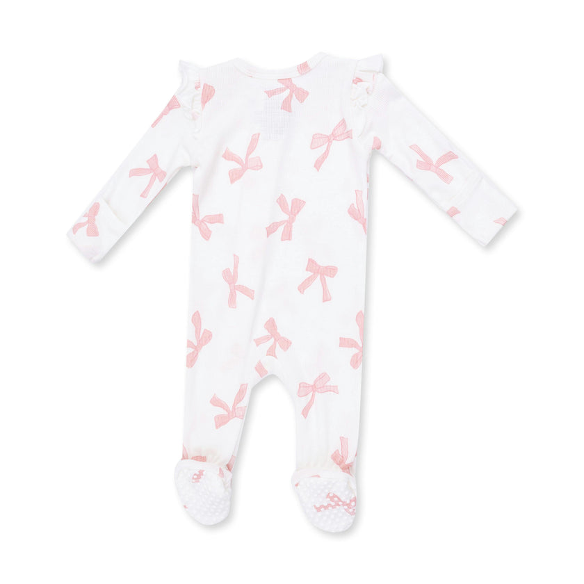 Pretty Bows - 2 Way Ruffle Sleeve Zipper Footie