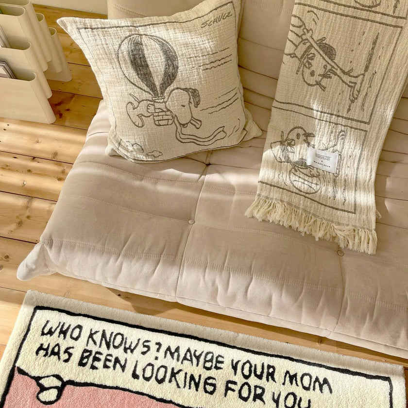 Blanket PEANUTS DESSERT Comic Strip Cotton Black / White 4.25 x 6.5ft