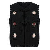 Knit Vest With Flowers Embroidery