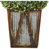 Rounded Artificial Topiary Shrub Pre-Lit With Solar Powered LED Lights In Farmhouse Style Garden Box Planter For Indoor Or Outdoor Use