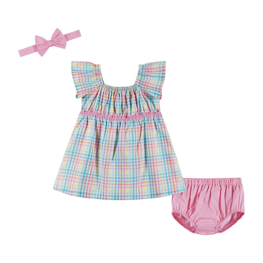 Infant Girls Plaid Dress Set | White Plaid