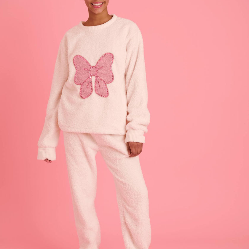 Women's Big Bow Crystal Fuzzy Set