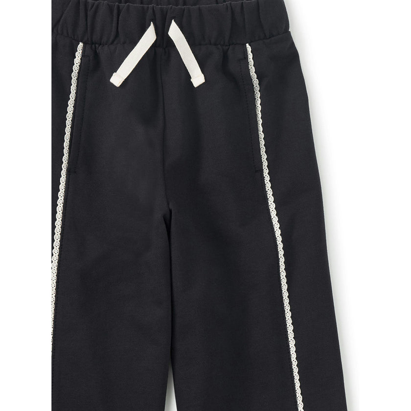 Lace Trim Track Pants, Jet Black