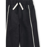Lace Trim Track Pants, Jet Black